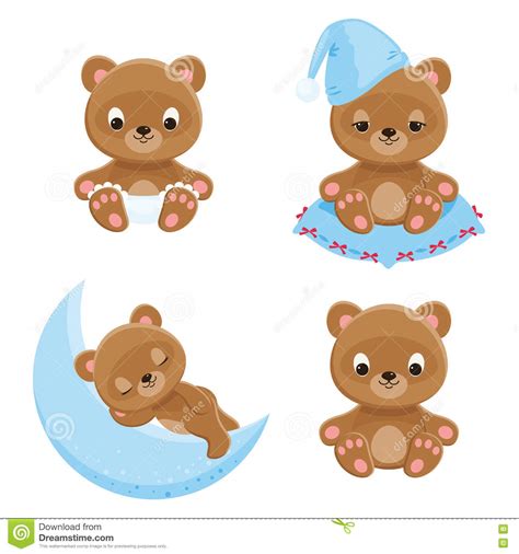 Baby Bears Different Characters Four Isolated Vector