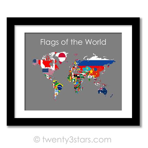 Flags Of The World Map Poster World Map Flags Flag Map Art Etsy Australia
