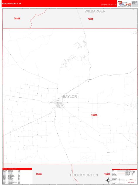 Baylor County Tx Zip Code Wall Map Red Line Style By Marketmaps