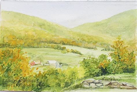 Vermont Picturesque Watercolor Autumn Landscape Painting Nature Art