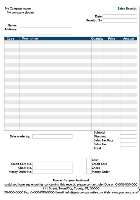 Template Sales Receipt Document Superb Receipt Forms
