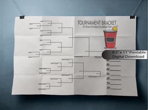 10 Team Double Elimination Beer Pong Tournament Bracket Instant