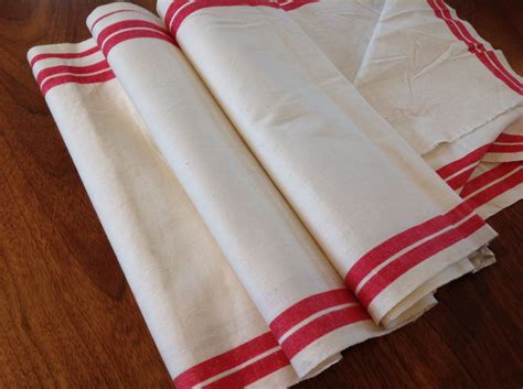 Vintage 3 Yards Of French Red Stripe Linen Tea Towel Christmas Etsy