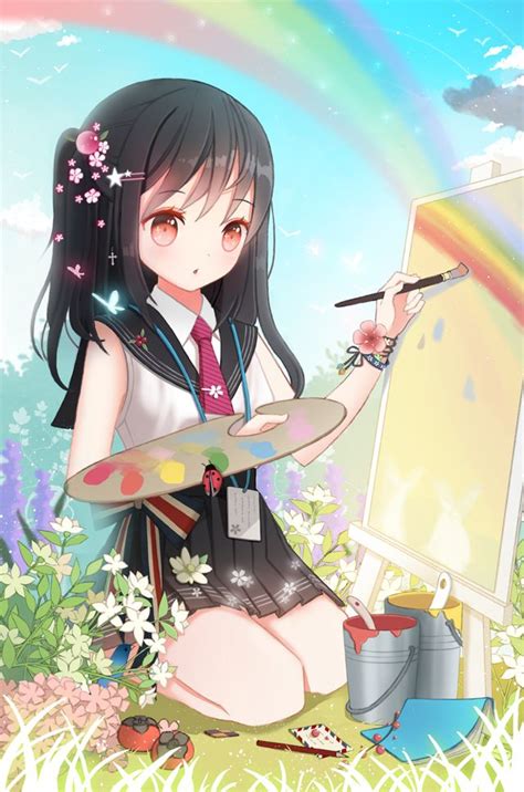 Anime Girl Painting A Picture Anime Pinterest Anime