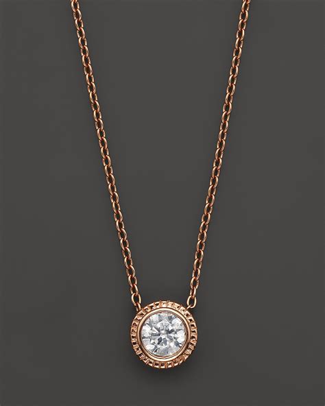 Diamond Solitaire 14k Rose Gold Pendant Necklace 25 Ct Tw