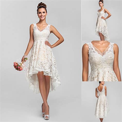 ivory lace wedding dresses bride gowns hi lo a line us 2 4 6 8 10 12 plus size cream colored