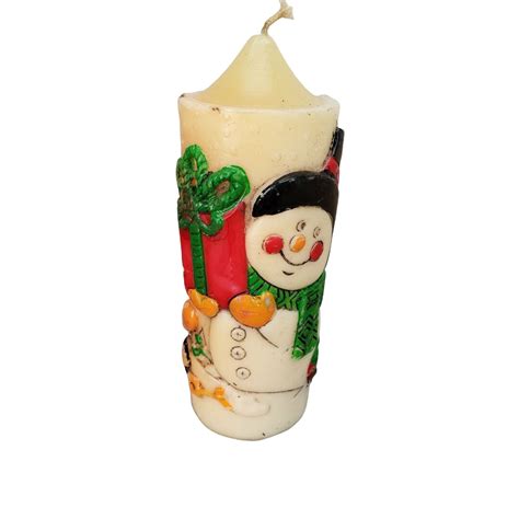 Vintage Snowman Pillar Candle Detailed Little Kid Christmas Etsy