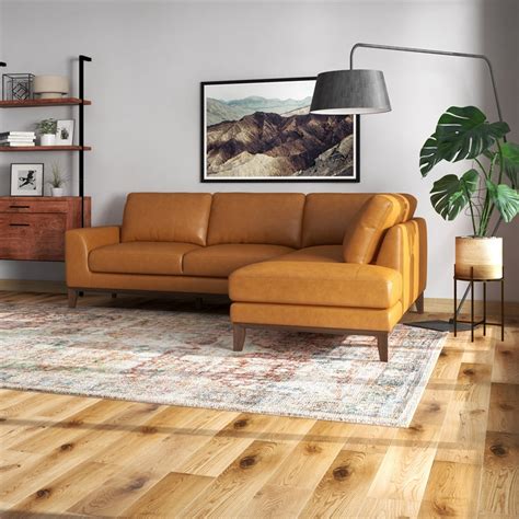 Mid Century Modern Leather Sectional Sofa Baci Living Room
