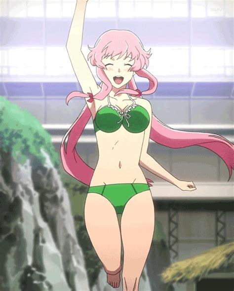 Gasai Yuno Mirai Nikki Non Web Source 1girl Anime Screencap Bikini Bouncing Breasts