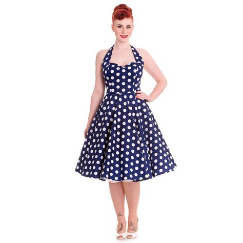 Navy Blue And White Vintage 1950s Polka Dot Swing Dress Pretty Kitty Fashion