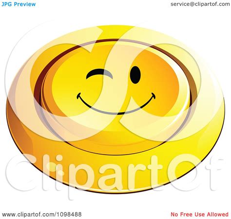 Clipart 3d Pushed Yellow Flirty Winking Button Smiley Emoticon Face