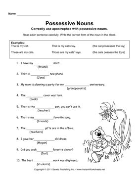 Possessive Nouns Possessive Nouns Nouns Worksheet Possessives