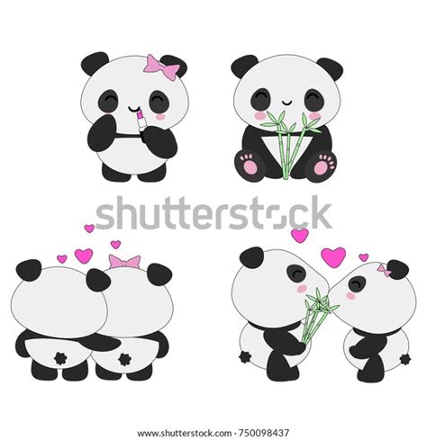 Set 4 Cute Kawaii Pandas Loveinspired Stock Vector Royalty Free