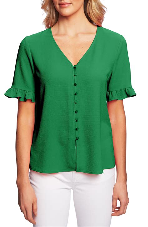 Womens Cece Ruffle Sleeve Blouse Size Small Green Ladies Blouse