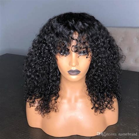 Deep Curly 360 Lace Front Human Hair Wigs With Bangs 250 Density