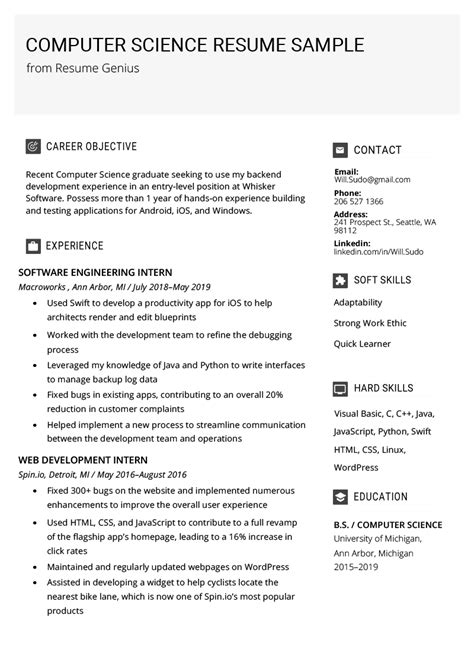 At google with proven skills. Computer Science Resume Sample & Writing Tips (With images) | Computer science, Resume examples ...