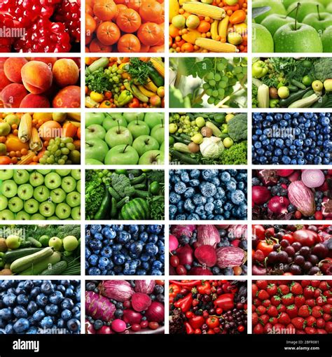 Collage Of Different Fruits Vegetables And Berries Stock Photo Alamy