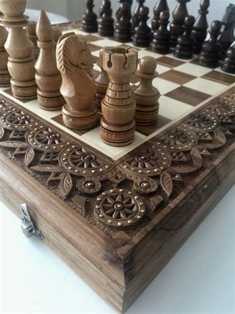Large Wood Chess Set 3 In 1 Сhess Table Board With Storage Etsy