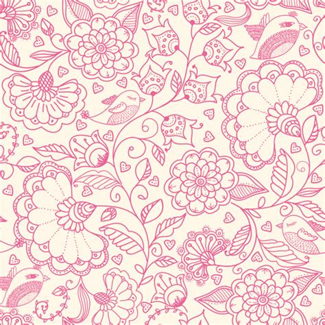 Pink Outlines Flower Seamless Pattern Vector 01 Free Download