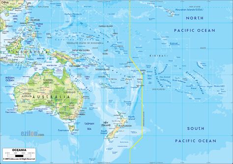 Australia And Oceania Physical Map Cherey Benedicta