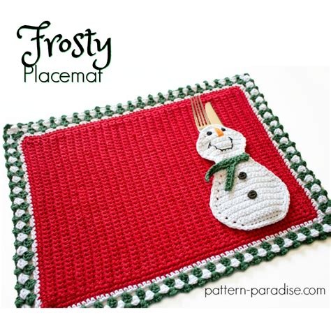 Free printable christmas patterns crochet, carving, patterns. #12WeeksChristmasCAL - Frosty Placemat | Pattern Paradise
