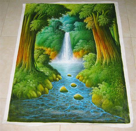 25 Kumpulan Lukisan Pemandangan Air Terjun Di Hutan Guyonreceh