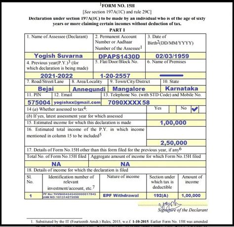 Epf Form 15g Download Sample Filled Form 15g For Pf W