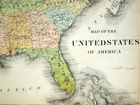 1880 Antique Map Of The United States Of America Large Etsy
