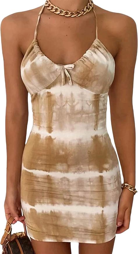 Amazon Com Bodycon Halter Neck Mini Dress For Women Sexy Backless Sleeveless Short Dresses