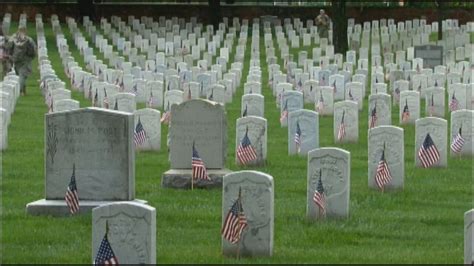 Us Flags Placed On Arlington National Cemetery Headstones In Honor Of Memorial Day