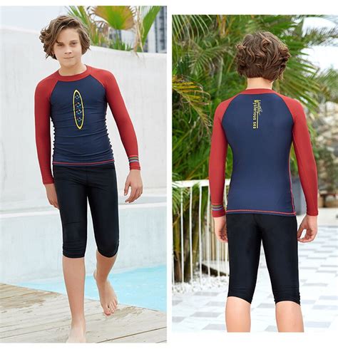 Teen Boy Swimsuit Boys Swimwear Youth Rash Guard Top Suit Long Sleeved