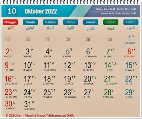 Kalender Bulan Oktober 2022 Dan Daftar Hari Libur Nasional