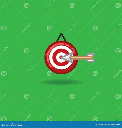 Vector Illustration Arrow Flying In Target On A Green Background Stock
