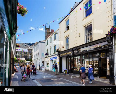 Shops On Church Street In The Town Centre Falmouth Cornwall Stock