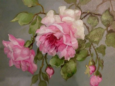 Barnes Oil Painting Pink Roses Vintage Antique Style Shabby Still Life