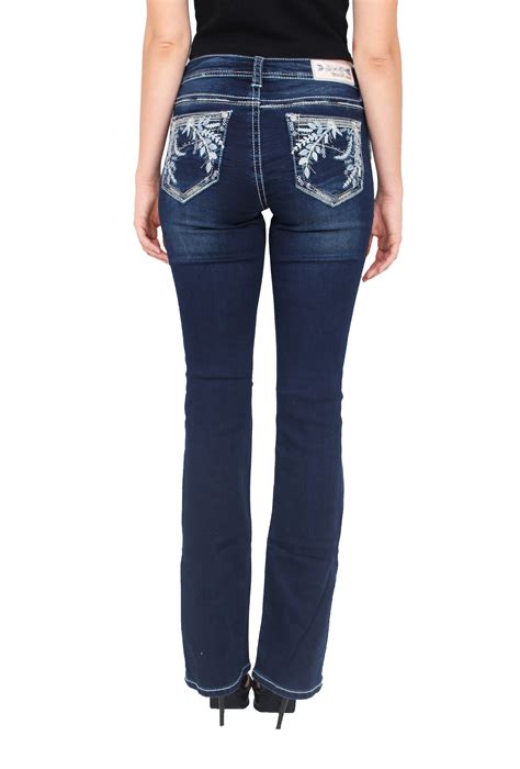 Grace In La Women Easy Fit Silver Floral Embellished Bootcut Jeans With