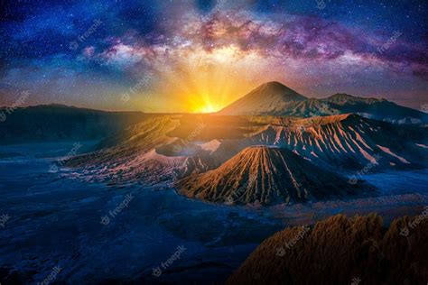 Premium Photo Mount Bromo Volcano Gunung Bromo At Sunrise With Milky