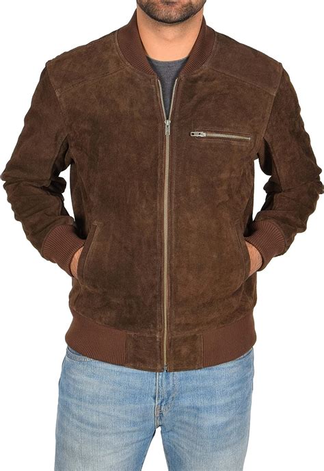 A1 Fashion Goods Mens Real Brown Suede Bomber Jacket Leather Sports