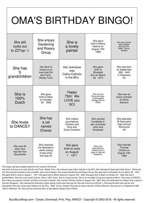 Catherines 75th Bingo Game Bingo Cards To Download Print And Customize