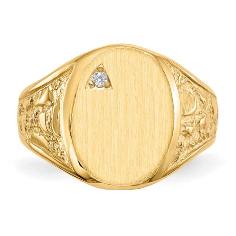Diamond Mens Signet Ring 14k Gold Engravable Homebello
