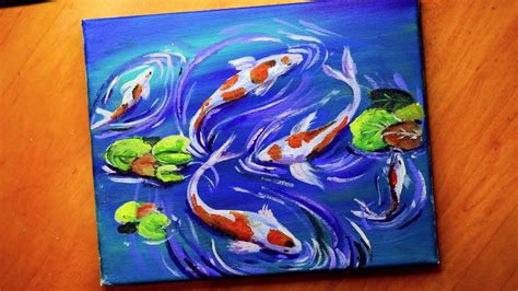 Koi Fish In A Pond Step By Step Acrylic Painting Tutorial For Beginner