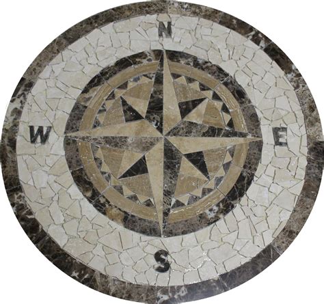 Tile Floor Medallion Marble Mosaic Compass Star Design 40