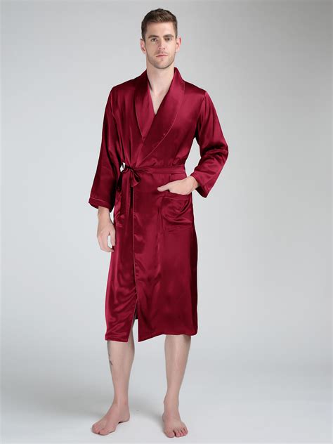 22 Momme Lapel Collar Long Silk Robe For Men Fs040 19900