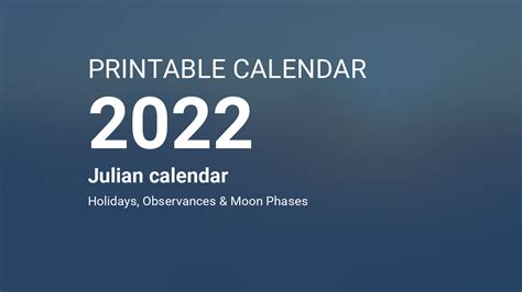 Printable Calendar 2022 For Julian Calendar Pdf