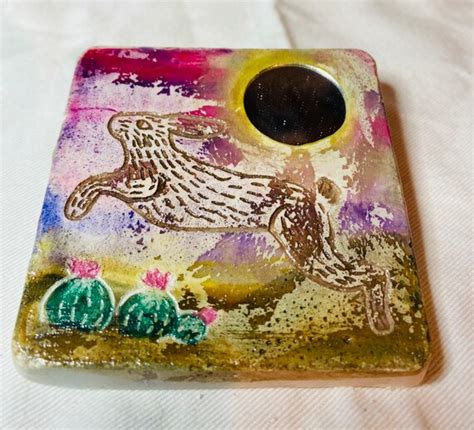 Leaping Bunny And Cactus In The Desert Small Folk Art Mirror Etsy