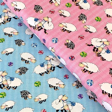 Sheep Lamb Fabric Knit Chicks By Henry Glass Aqua Blue Pink Etsy
