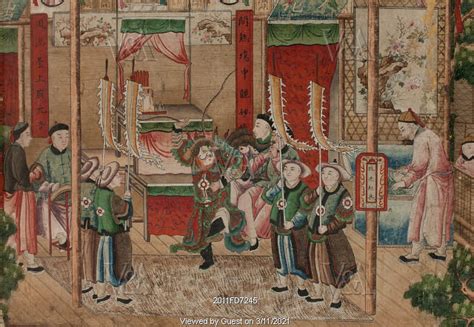 Panel Of Chinese Wallpaper Depicting A Theatrical Performance Detail