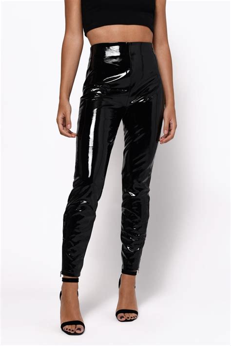 Tobi Leggings Womens Roxy Black High Waisted Faux Patent Leather