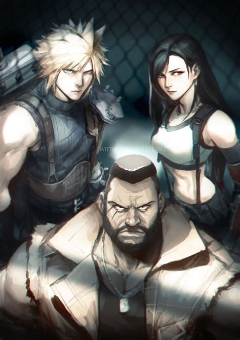 Tifa Lockhart Cloud Strife And Barret Wallace Final Fantasy And 2 More Drawn By Spykeee