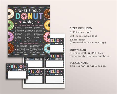 Donut Name Sign Chalkboard Girl Donut Birthday Game Poster Whats You